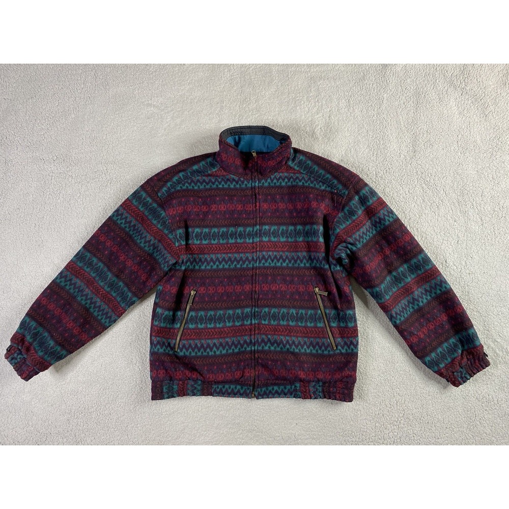 Nordica Jacket Womens Large Black Reversible Aztec Classics Winter Retro Fleece